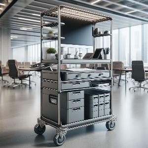 A utility cart for a large corporate office with a sleek design and multiple shelves-7